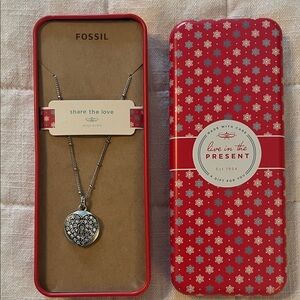 Fossil Silver Heart Pendant Necklace